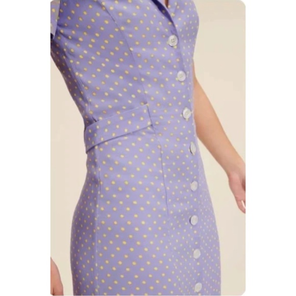 ROUJE NWT Lilac Purple Yellow Polka Dot Printed Button Down Marin Midi Dress 40 - Picture 15 of 17